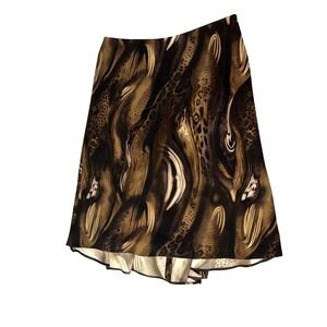 Cato Woman 18W Abstract Print Midi Skirt Brown Animal Print Casual